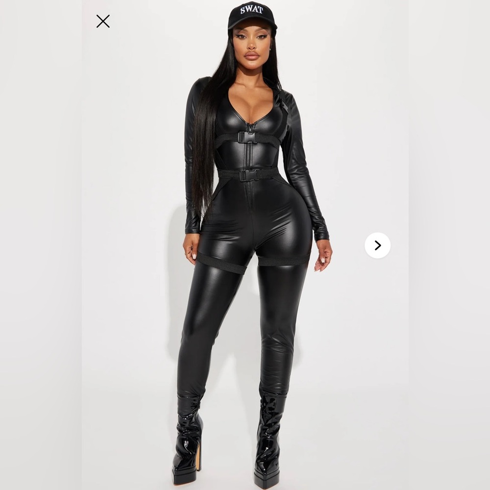Fashion Nova SWAT Black Faux Leather Jumpsuit Costume Halloween